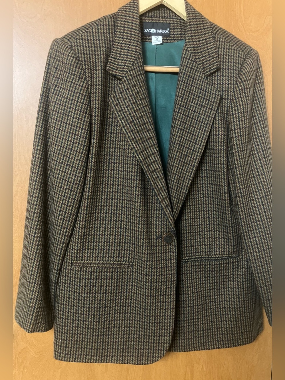 Sag Harbor Women's Wool Blend Brown Hounds tooth Blazer Vintage Size 14